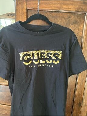 Guess Black Tee with Yellow Logo Band